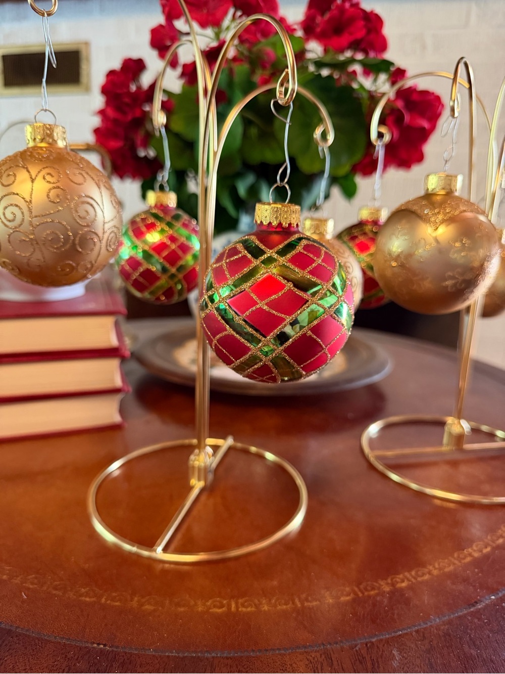 Classic Red and Gold Plaid Glass Ornament Set - Home Holiday